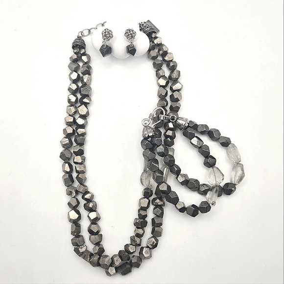 Daidra Design Pyrite Stone, Gunmetal Nugget Necklace, Earrings & Bracelet Set - Picture 1 of 16